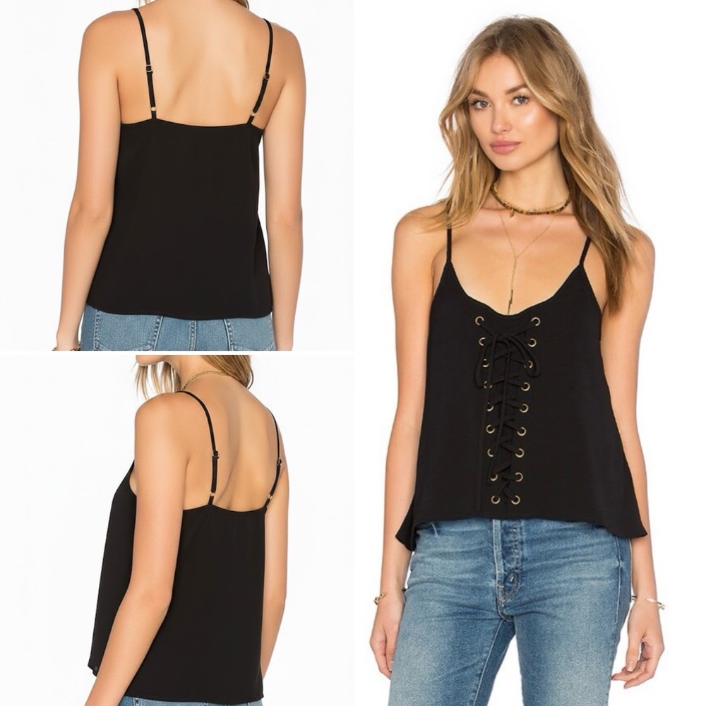 NWT NEW BISHOP + YOUNG REVOLVE BLACK LACE UP TIE TANK CAMISOLE BLOUSE EDGY SMALL
